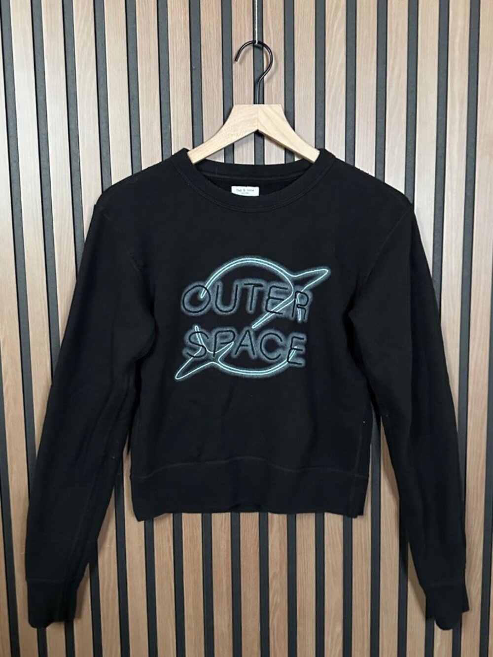 Rag & Bone Sweatshirt XS Women Black Fleece Outer Space Graphic Crewneck Sweater